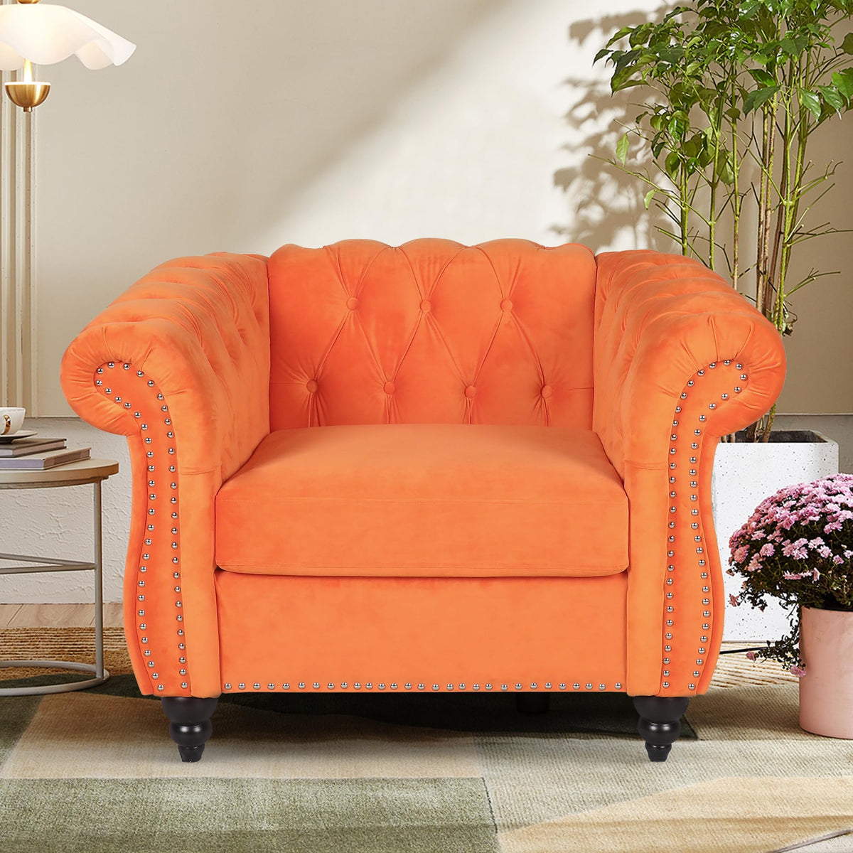 Orange Velvet Upholstered Accent Sofa Chair C3323