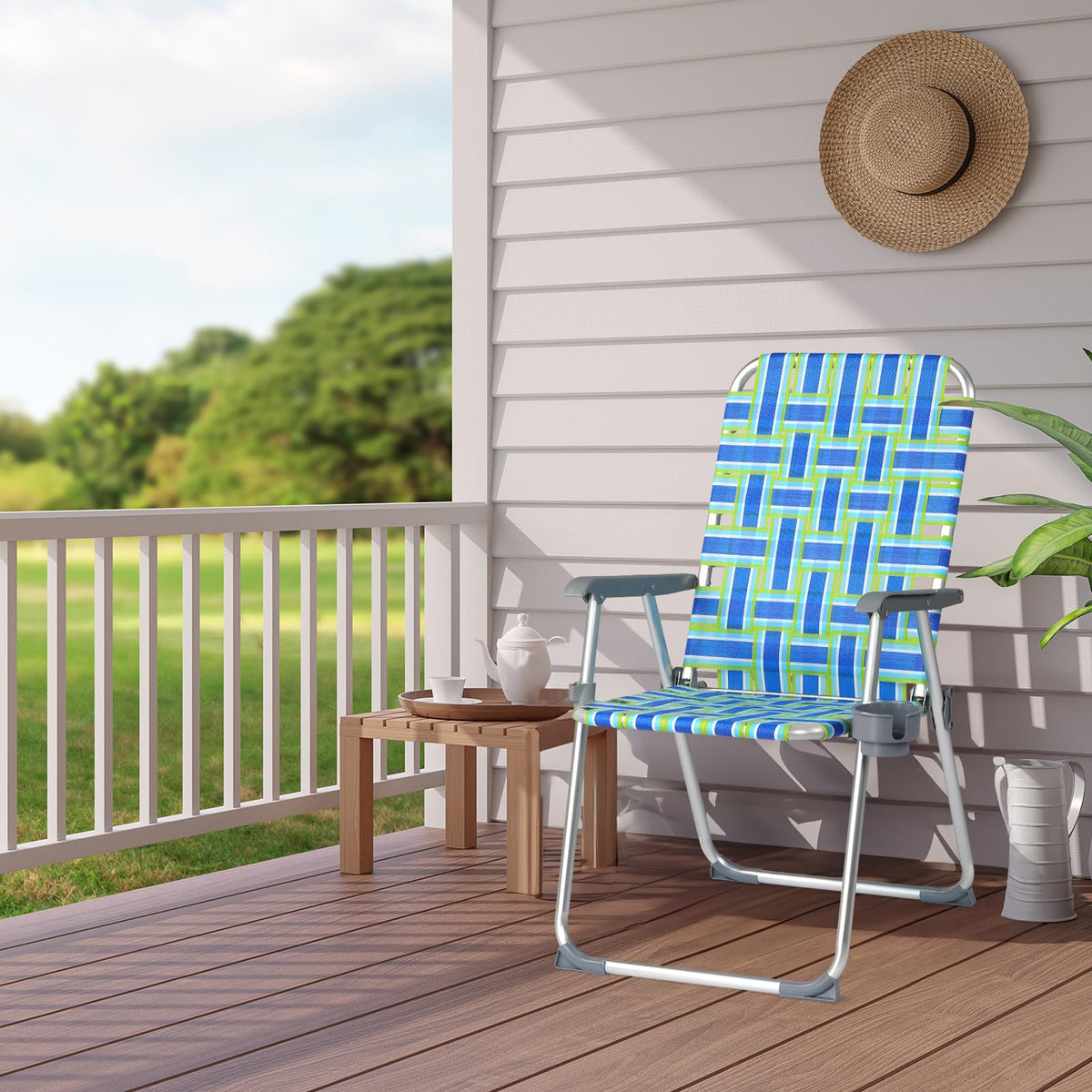 Aluminum Folding Patio Lawn Chairs Set of 2 with Cup Holder M3391