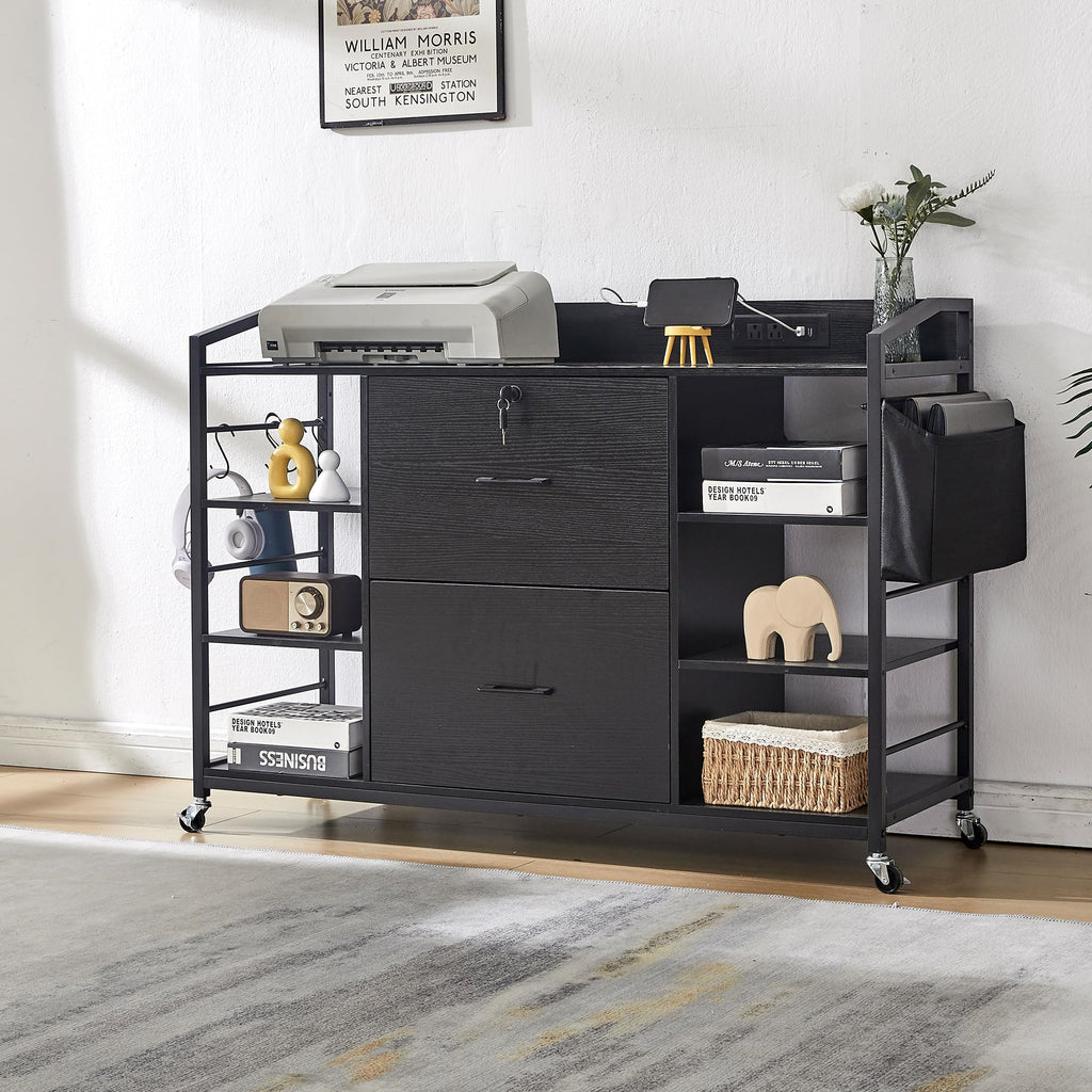 45" Black 2 Drawer File Cabinet with Lock and Power Outlet G3598
