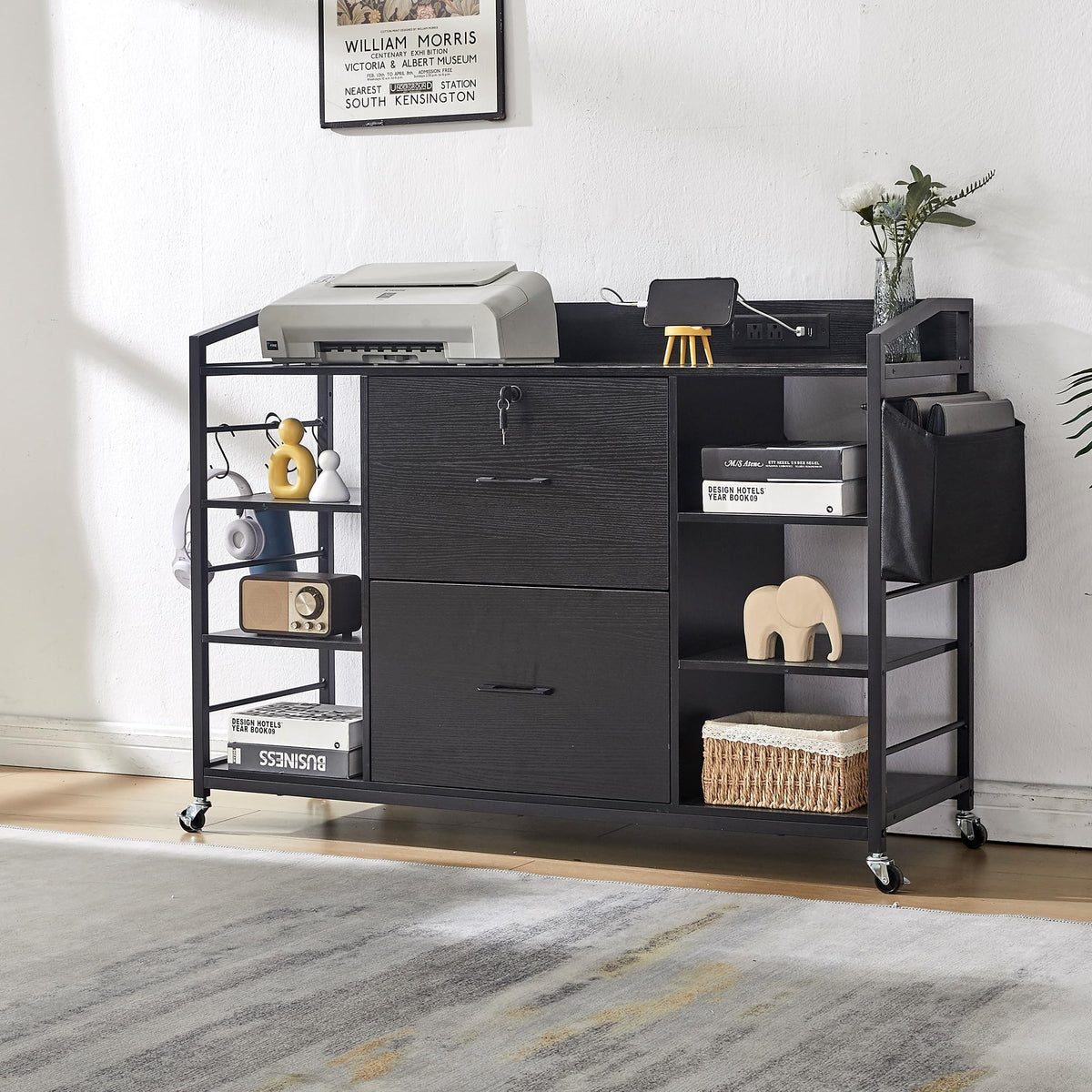 45" Black 2 Drawer File Cabinet with Lock and Power Outlet G3598