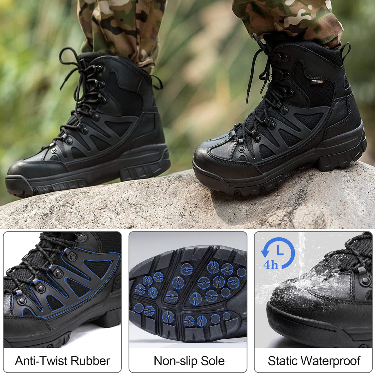 Waterproof Tactical Hiking Work Boots Black 13 P37658