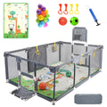 Large Baby Playpen with Foldable Mat, Basketball Hoop, Soccer Nets, 20 Balls, 4 Pull-Up Rings P4719