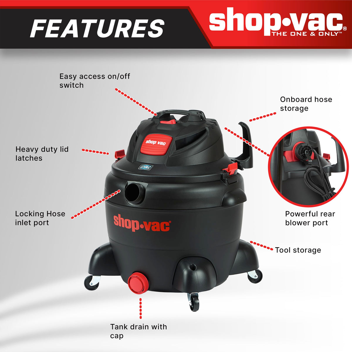 16 Gallon 6.5 Peak HP Wet/Dry Vac with Blower N808