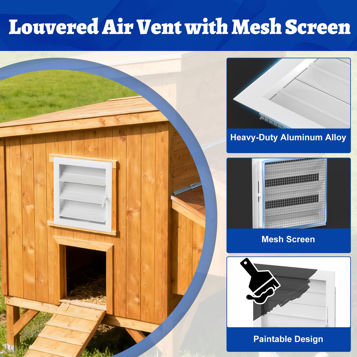 Adjustable Aluminum Alloy Gable Vent with Mesh Screen E9653