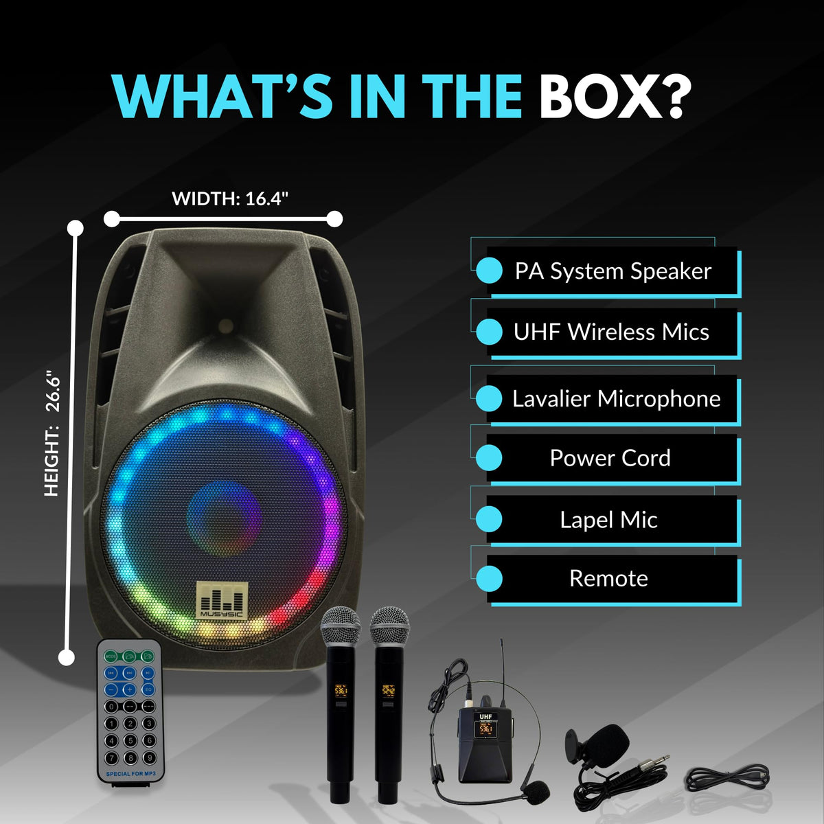 15" 2000W Portable PA Speaker System with Wireless Microphones Y562