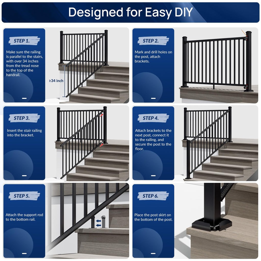 Aluminum Stair Railing Kit, 42 in x 4 ft Black K2587