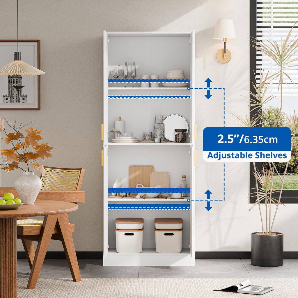 White Wood Storage Cabinet with Doors and Shelves T63439