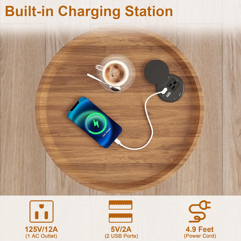 Round Side Table with Charging T619