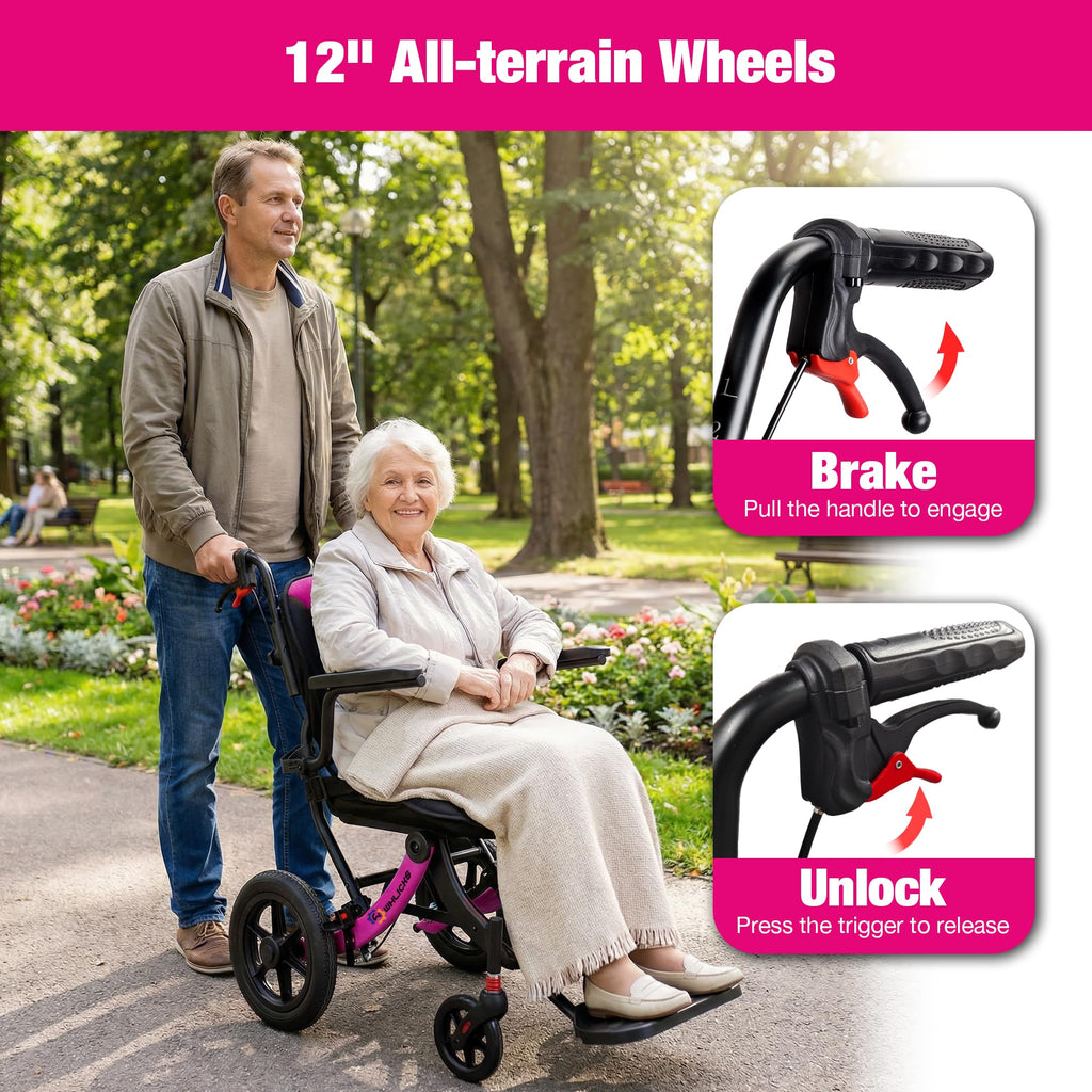 Lightweight Foldable Wheelchair with 12-inch Wheels and Removable Cushion U2805