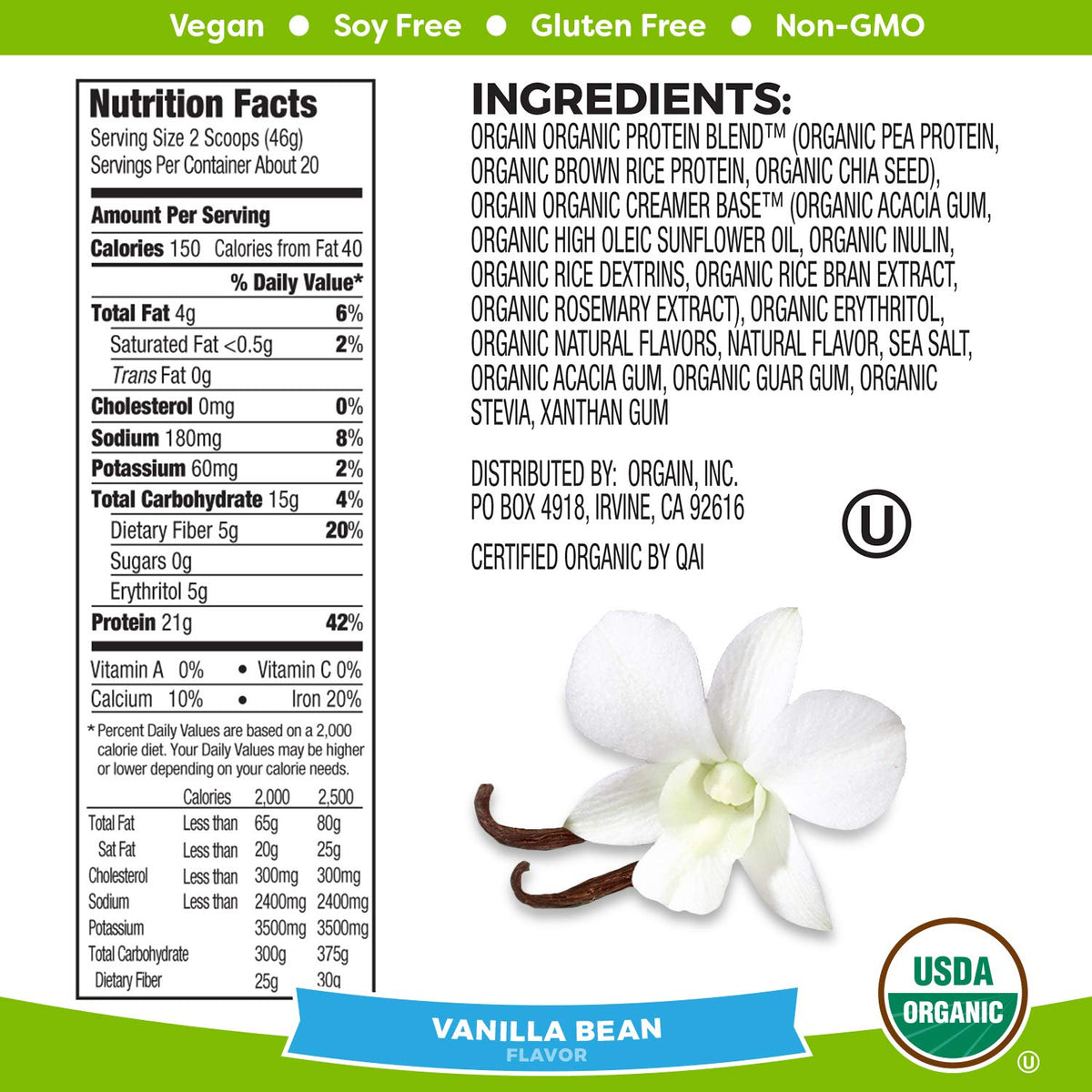 Organic Plant Based Vanilla Bean Protein Powder Y9256