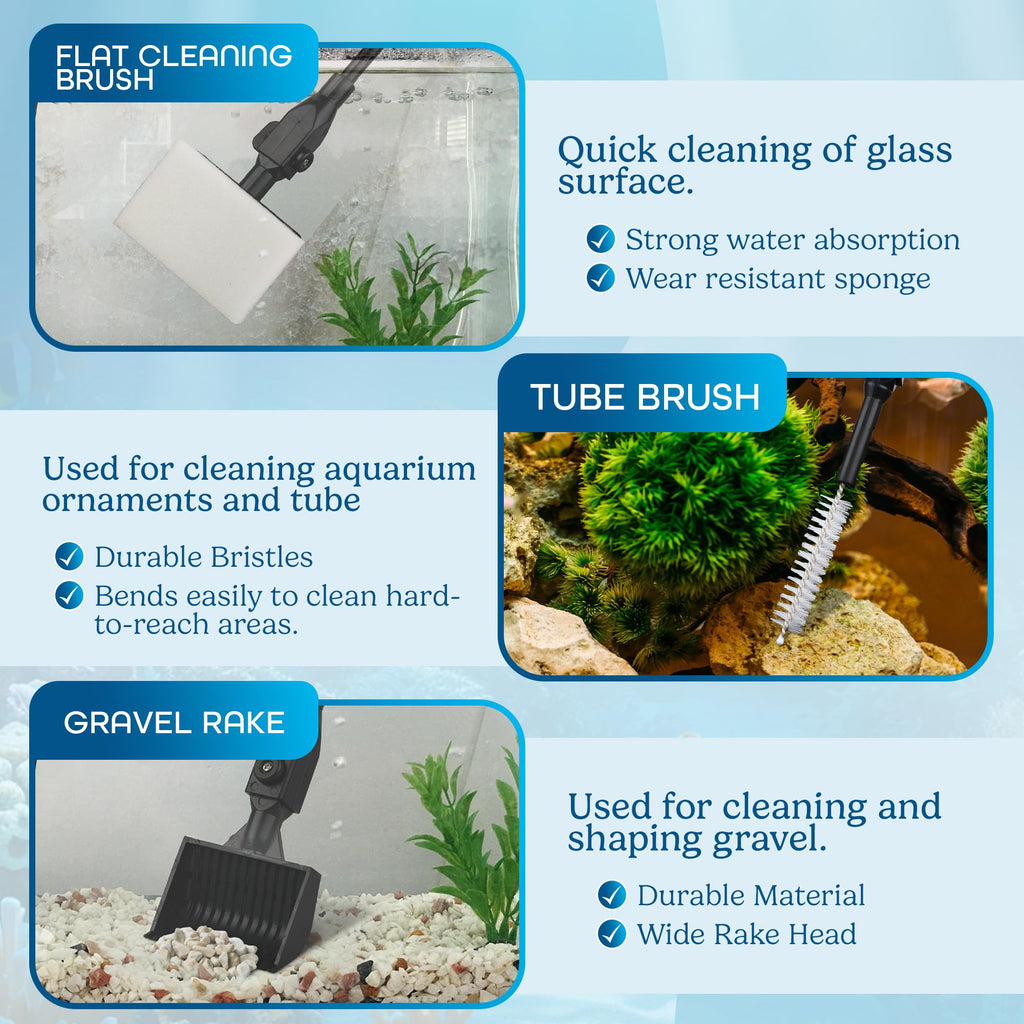 7 in 1 Aquarium Cleaning Kit with Algae Scraper, Fish Net, Gravel Rake & Brush Z614316
