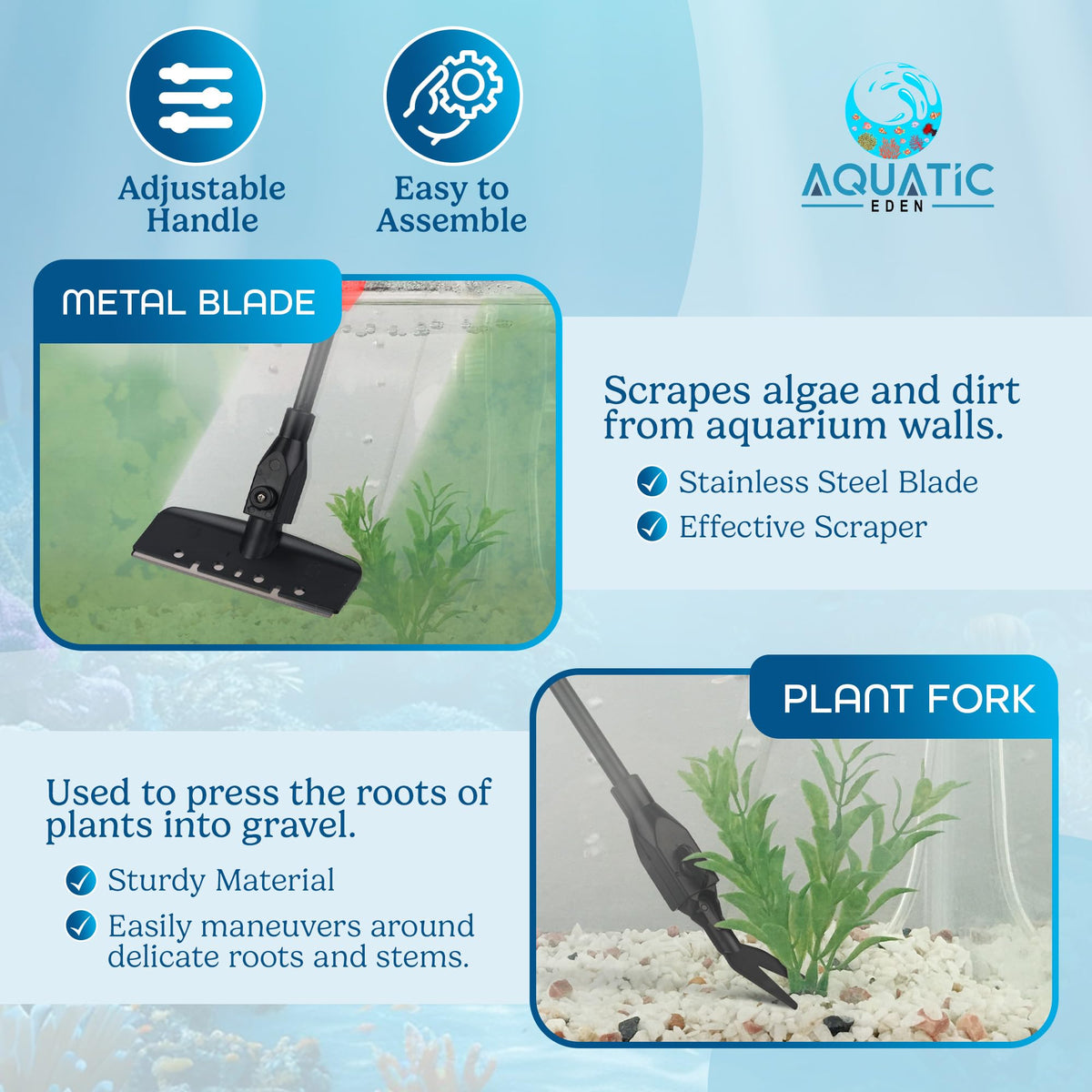 7 in 1 Aquarium Cleaning Kit with Algae Scraper, Fish Net, Gravel Rake & Brush Z614316