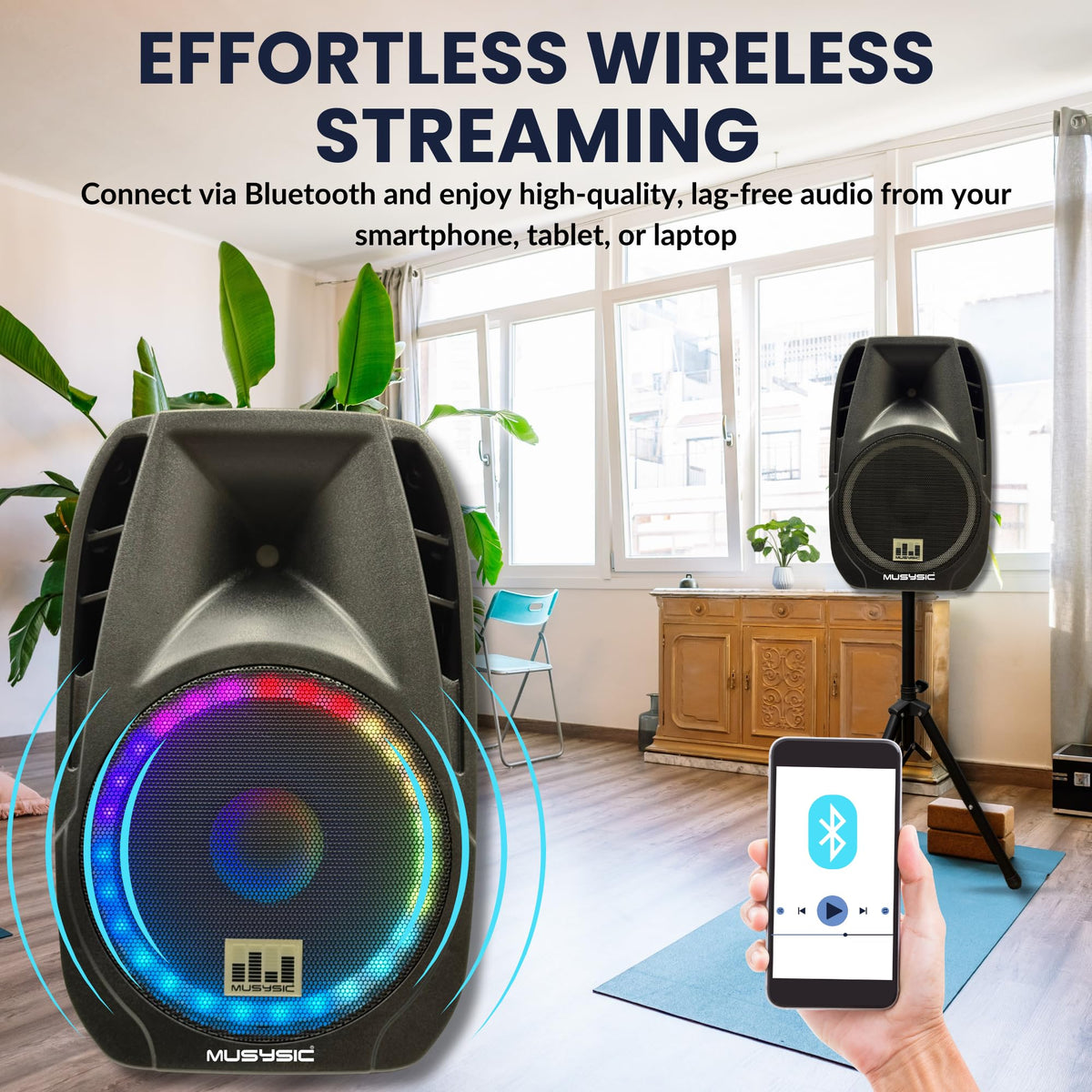 15" 2000W Portable PA Speaker System with Wireless Microphones Y562