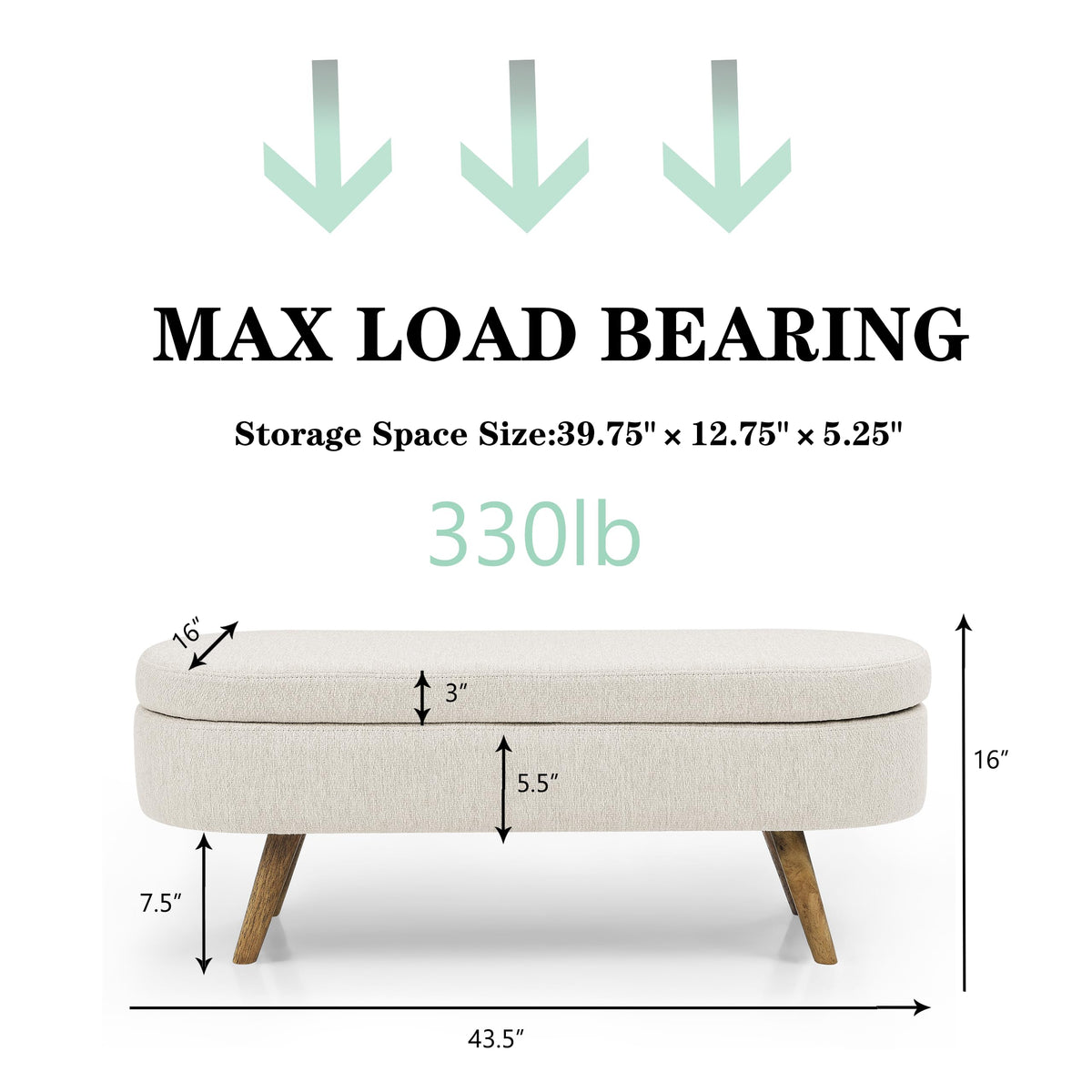 43.5" Beige Upholstered Storage Ottoman Bench T6026