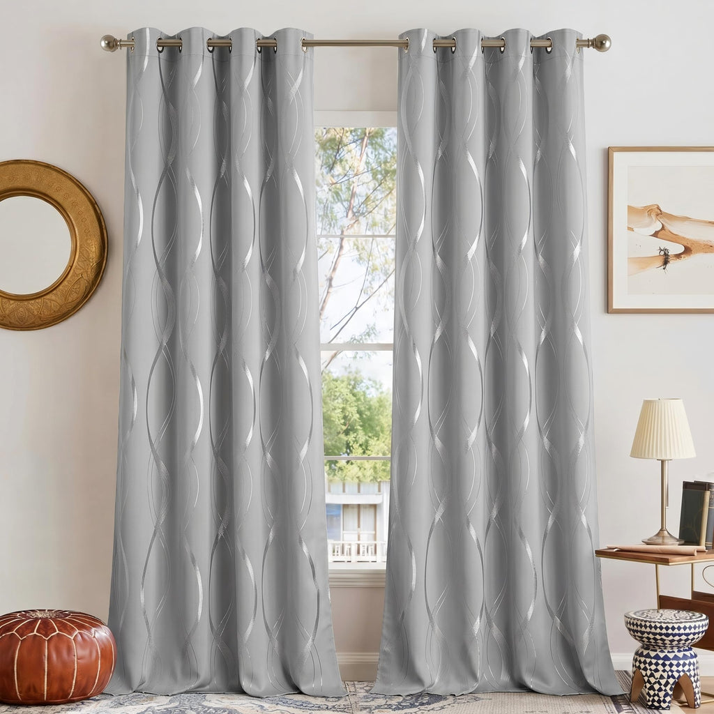 Silver Grey Pattern Curtains 52 x 84 Inch W93637