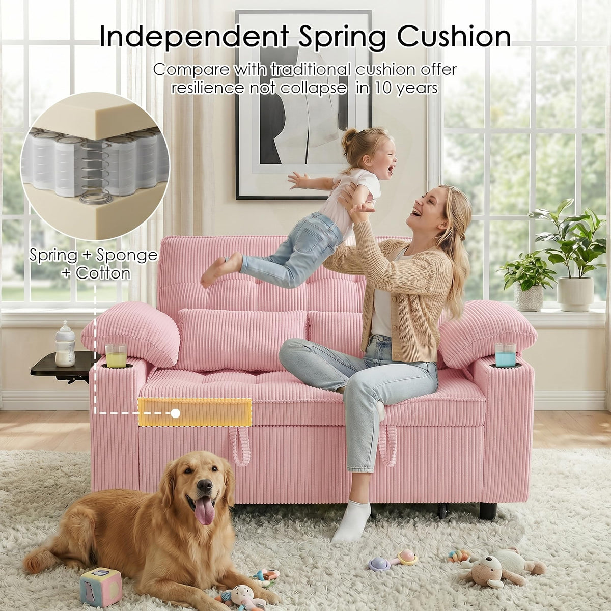Pink Corduroy Full Size Sleeper Sofa Bed G17563