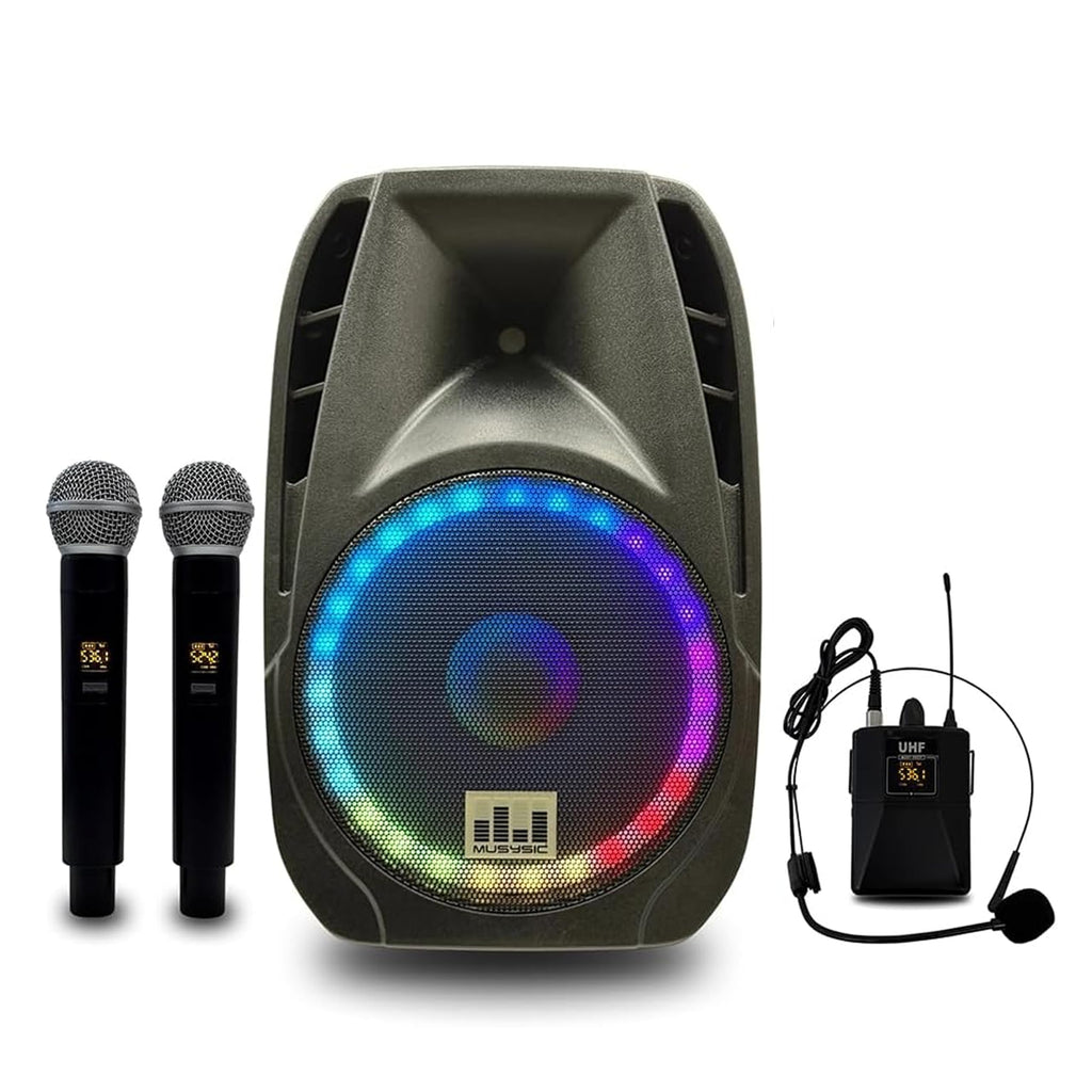 15" 2000W Portable PA Speaker System with Wireless Microphones Y562