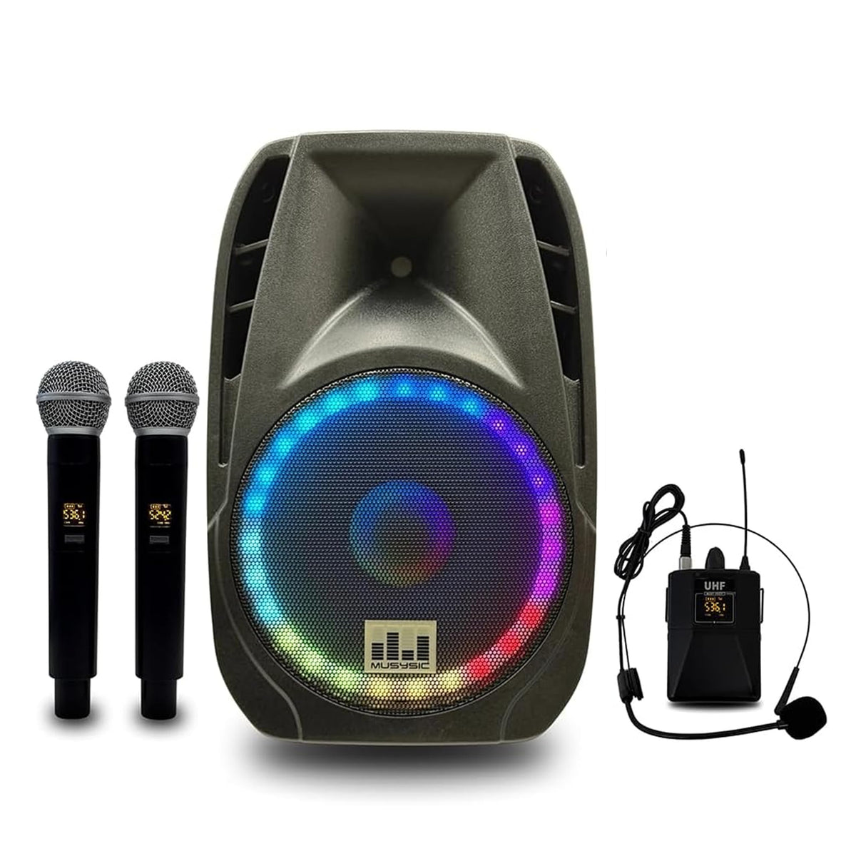 15" 2000W Portable PA Speaker System with Wireless Microphones Y562