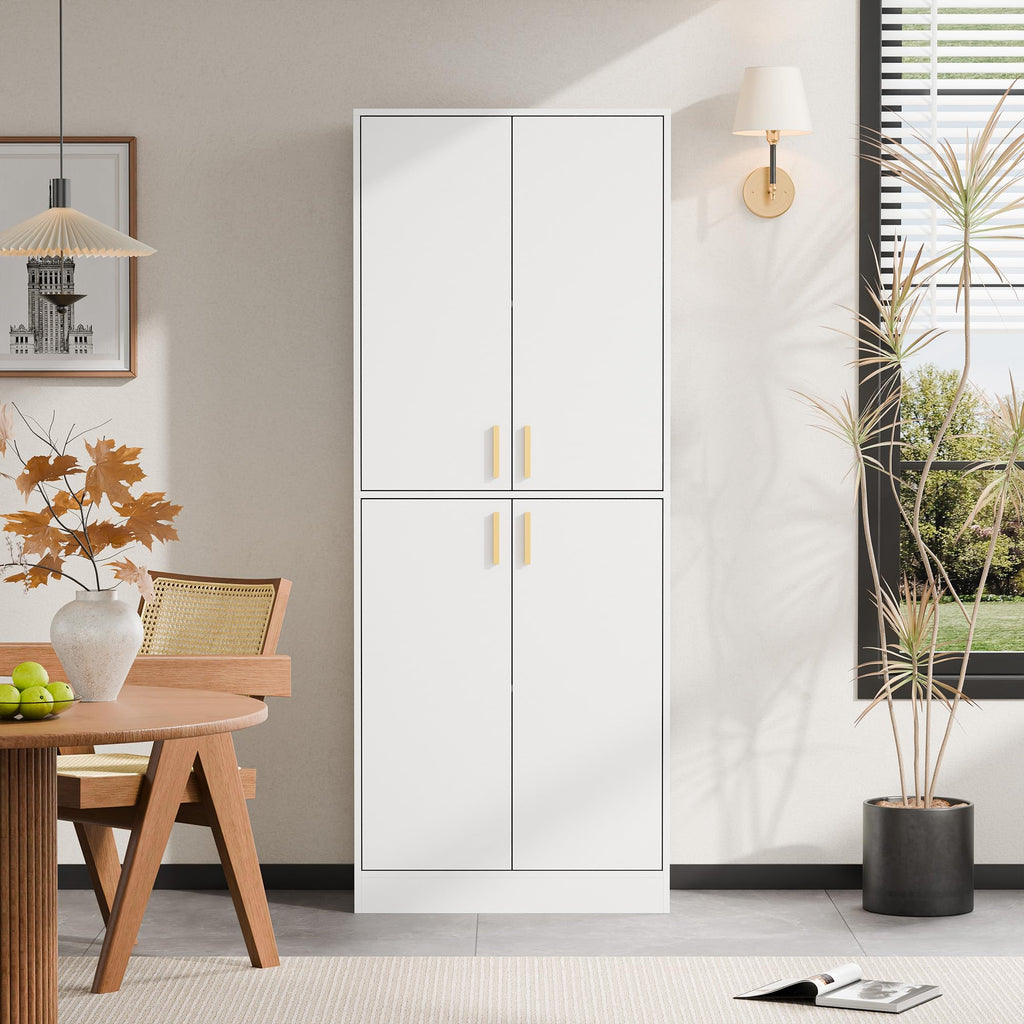White Wood Storage Cabinet with Doors and Shelves T63439