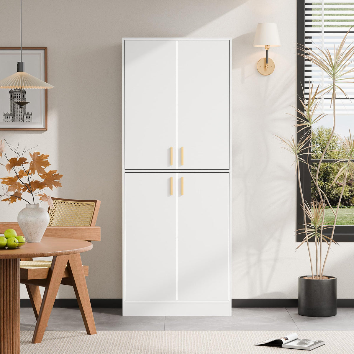 White Wood Storage Cabinet with Doors and Shelves T63439