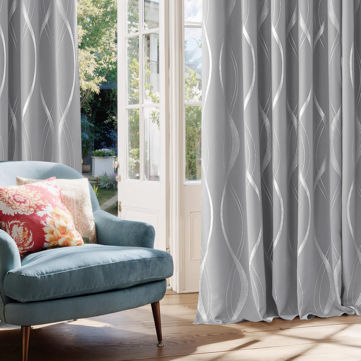 Silver Grey Pattern Curtains 52 x 84 Inch W93637