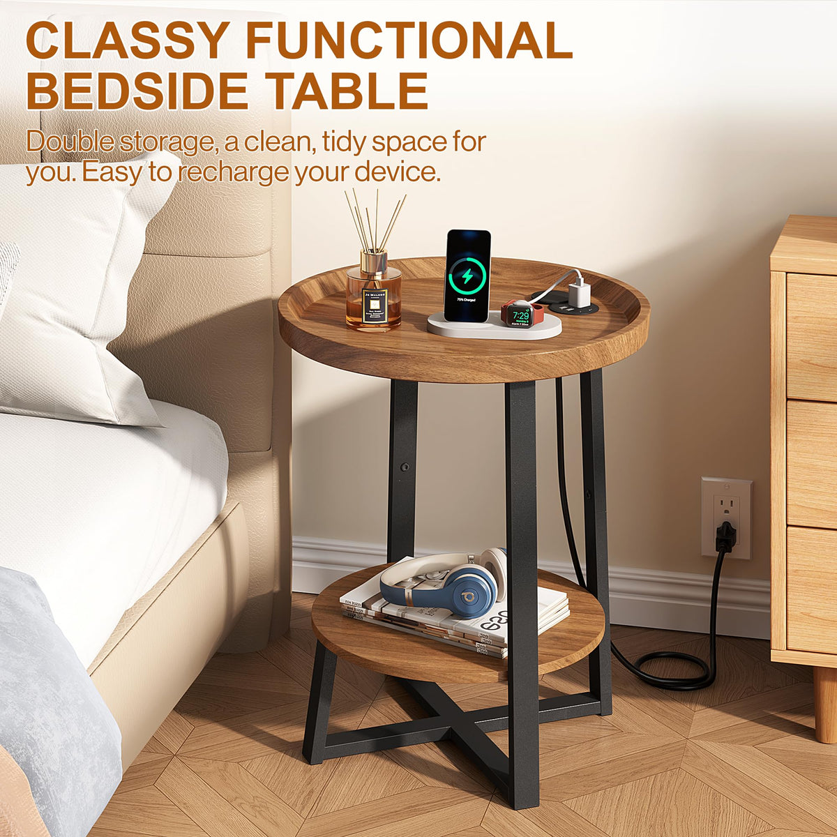 Round Side Table with Charging T619
