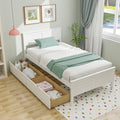 White Wood Twin Bed with 2 Storage Drawers E896