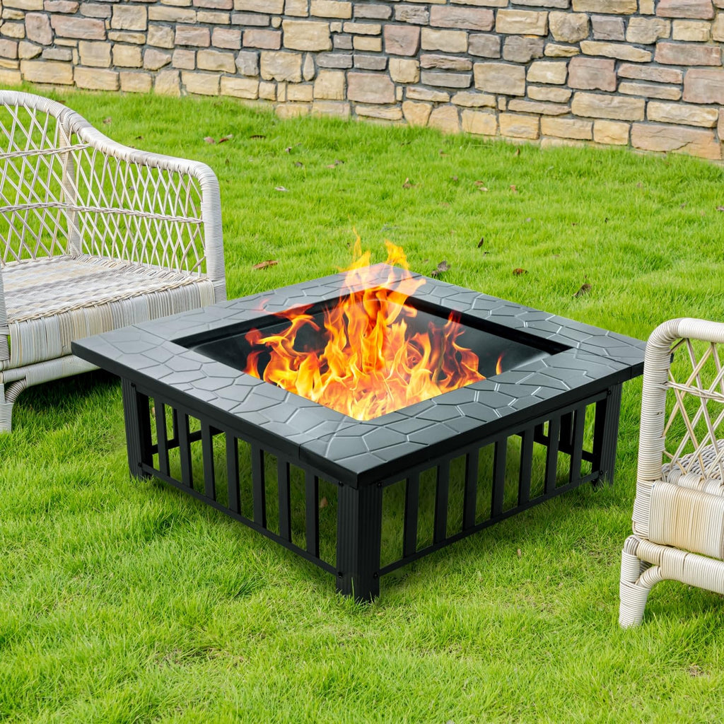 32 inch Square Outdoor Fire Pit Table with Spark Screen T19622
