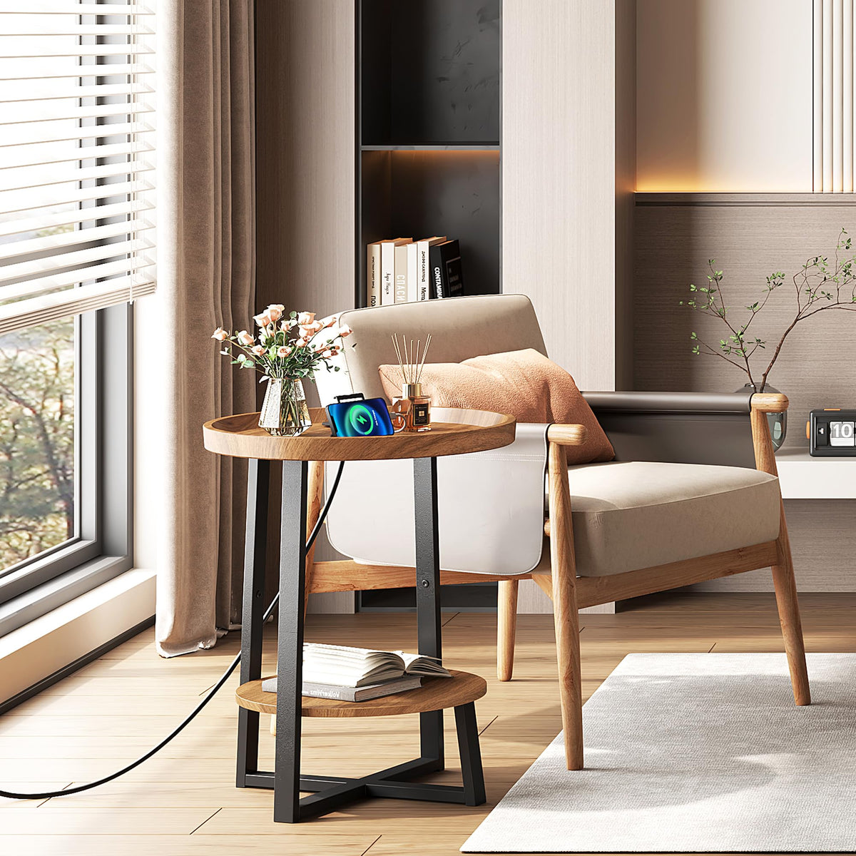 Round Side Table with Charging T619
