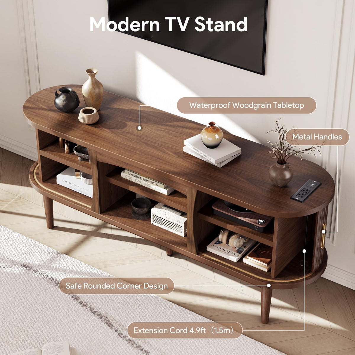 Mid Century TV Stand with Storage and Sliding Doors R739600