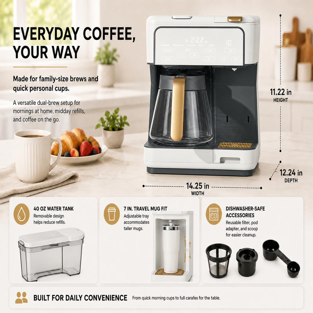 Multi-Brew Coffee Maker 12 Cups Single Serve Programmable H372061