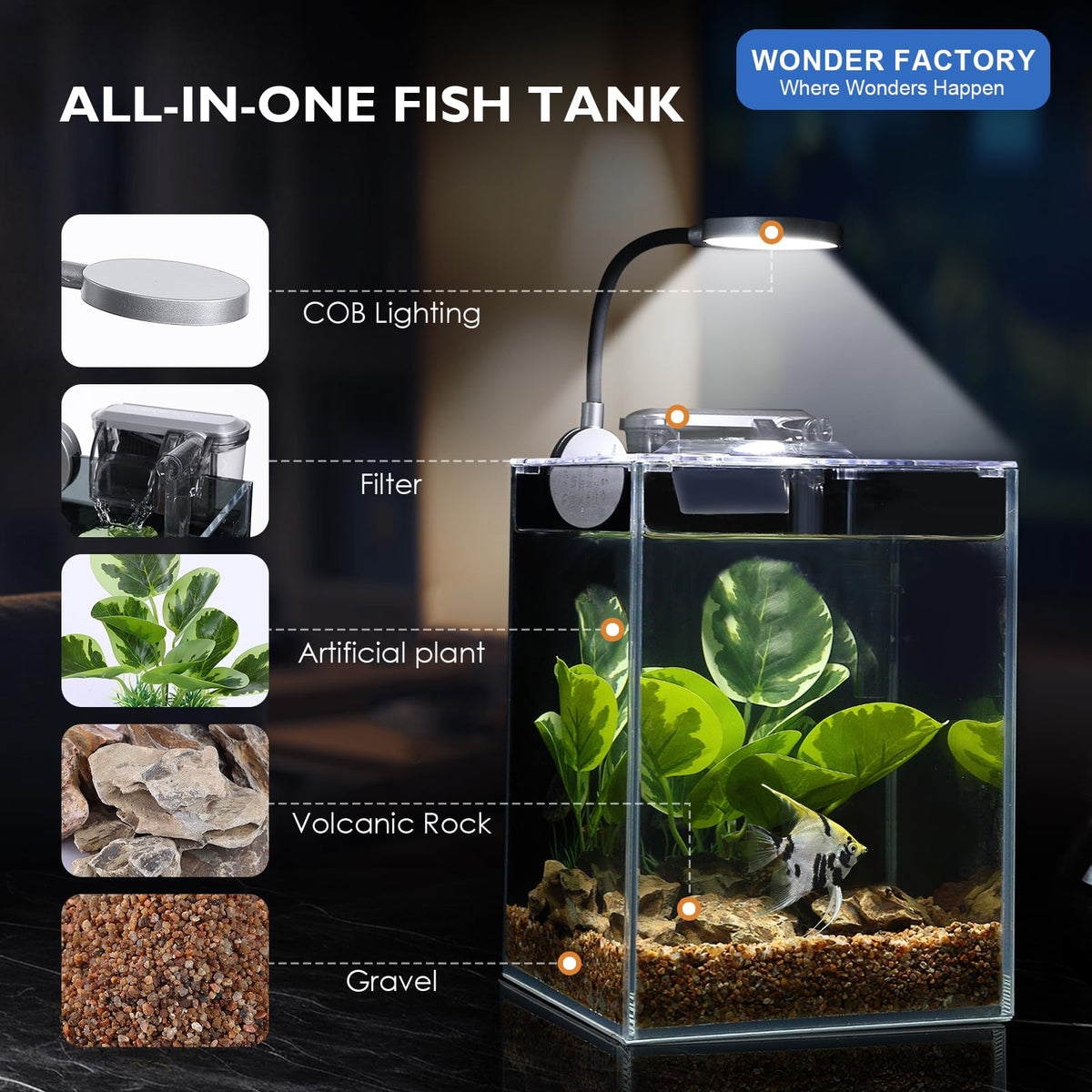 Glass 1.25 Gallon Aquarium Set with Filter LED Light G313116