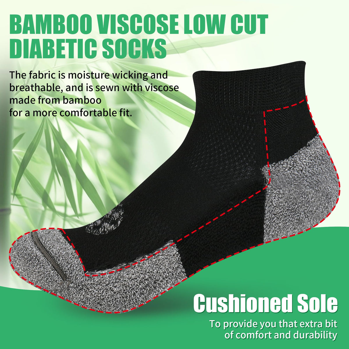 6 Pairs Low Cut Diabetic Socks W72761