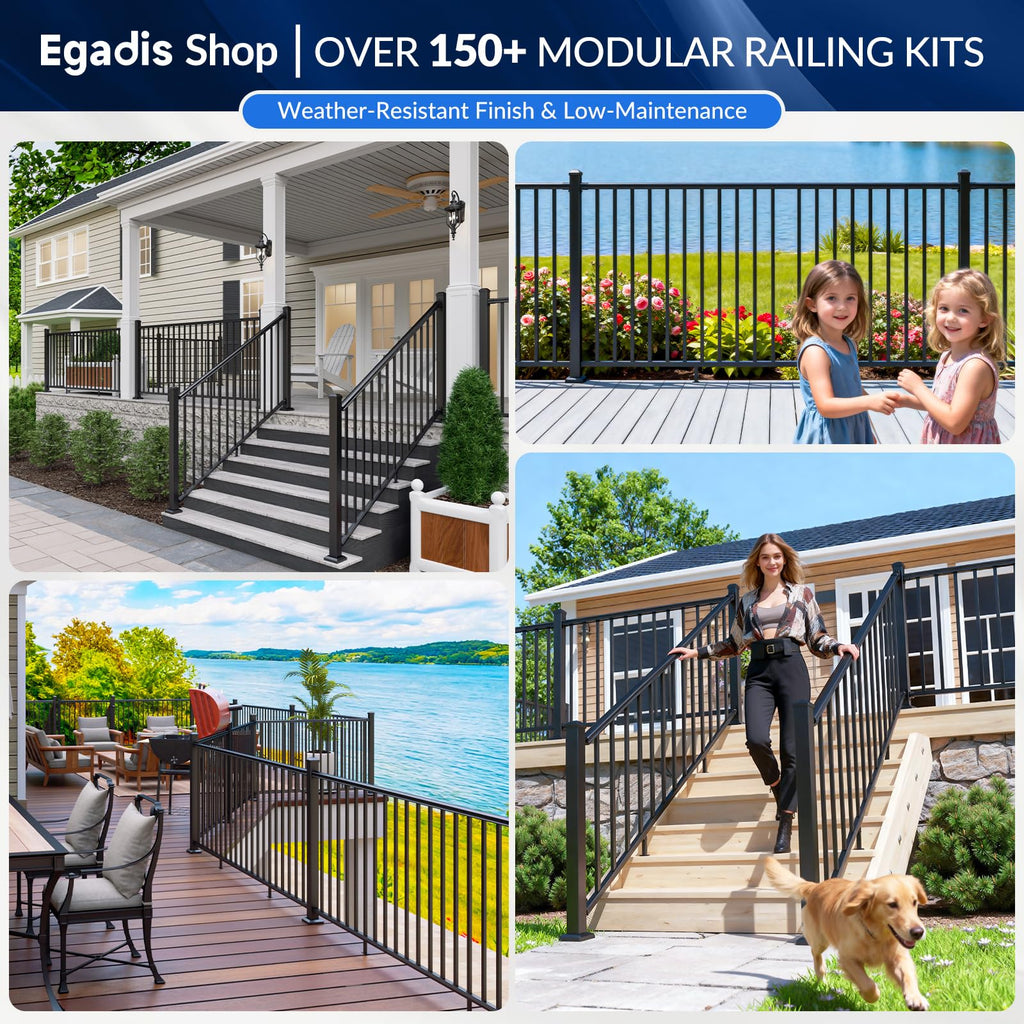 Aluminum Stair Railing Kit, 42 in x 4 ft Black K2587