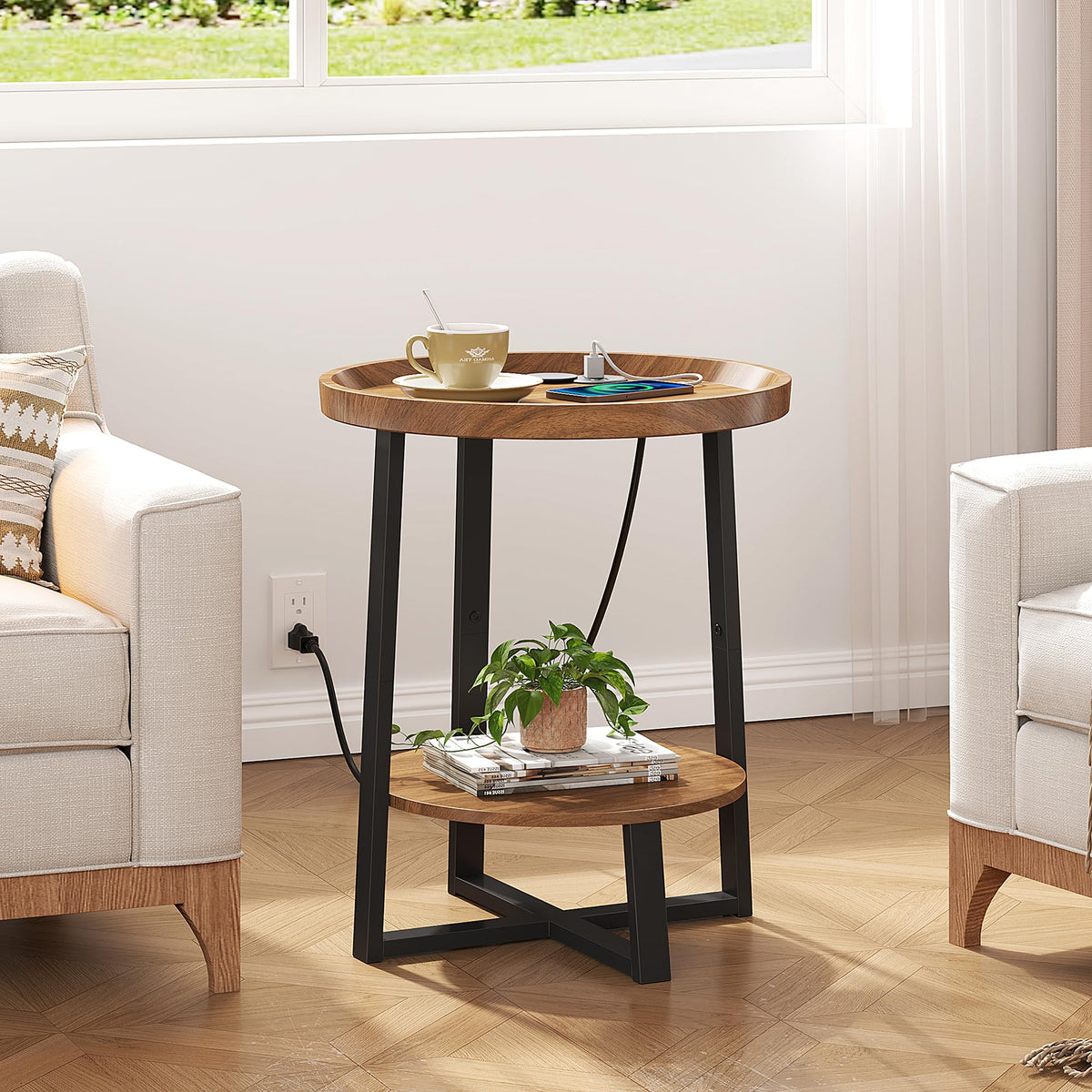 Round Side Table with Charging T619