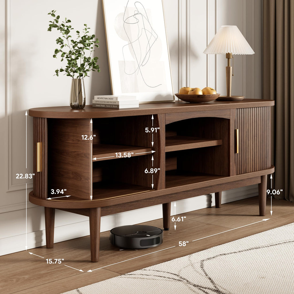 Mid Century TV Stand with Storage and Sliding Doors R739600