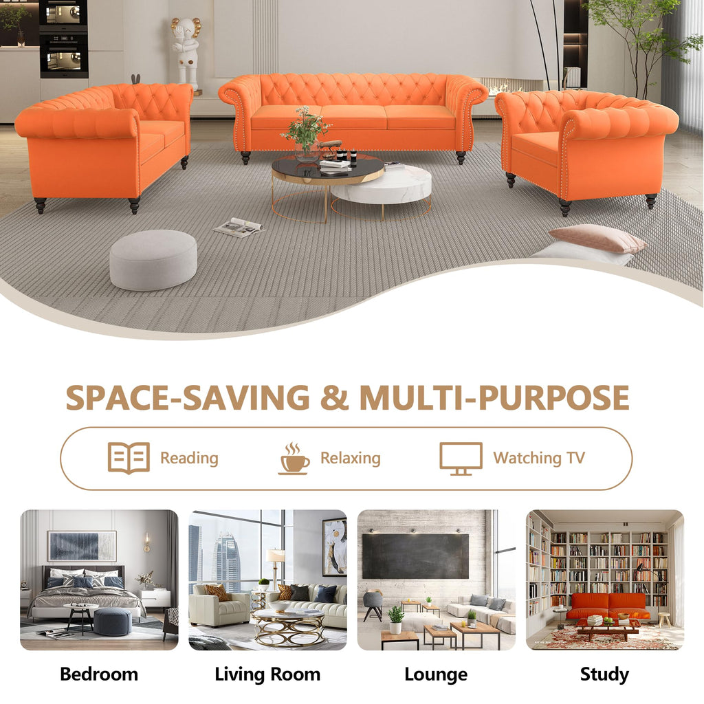 Orange Velvet Upholstered Accent Sofa Chair C3323