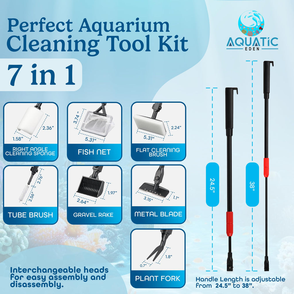 7 in 1 Aquarium Cleaning Kit with Algae Scraper, Fish Net, Gravel Rake & Brush Z614316