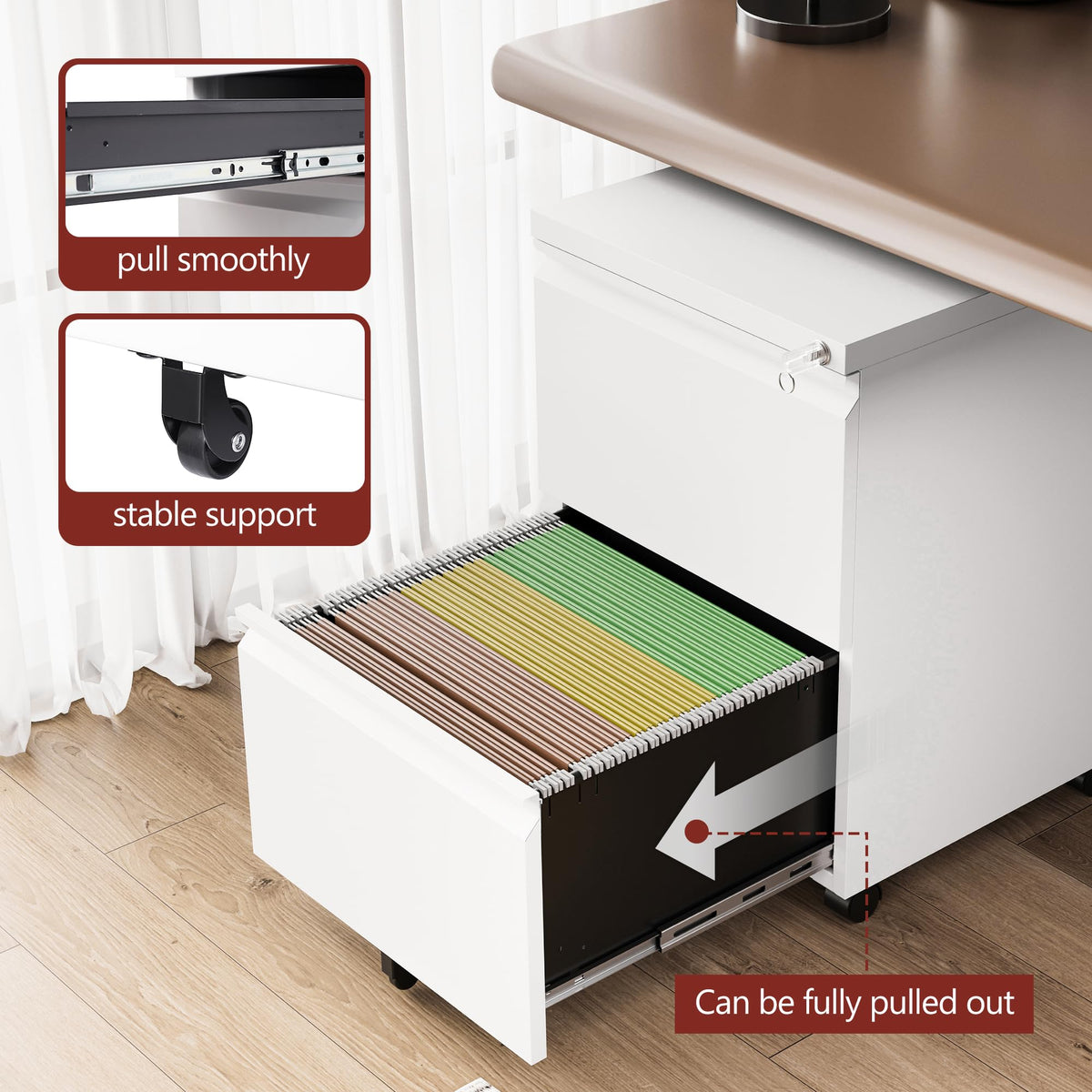 2 Drawer White Metal File Cabinet with Lock and Wheels K842269