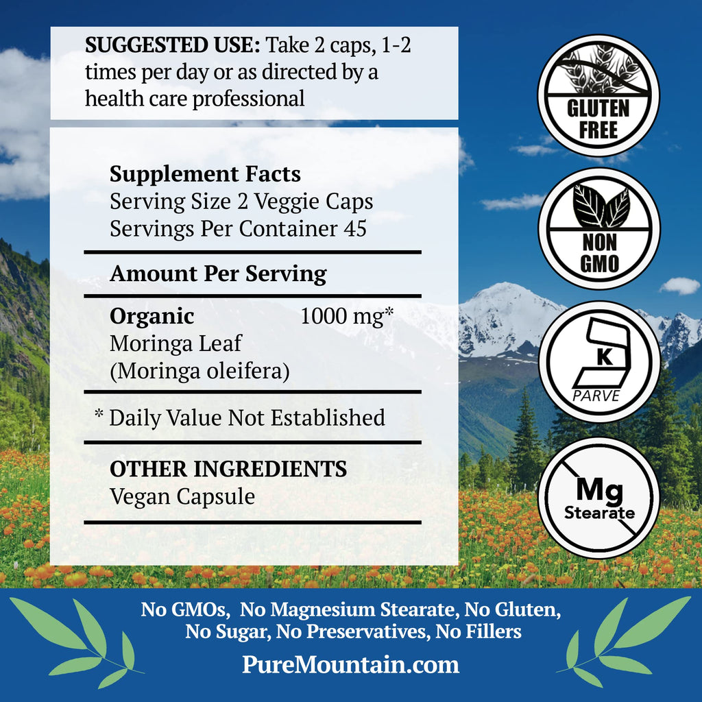 Organic Moringa Oleifera 1000mg 90 Count Vegan Supplement P2953