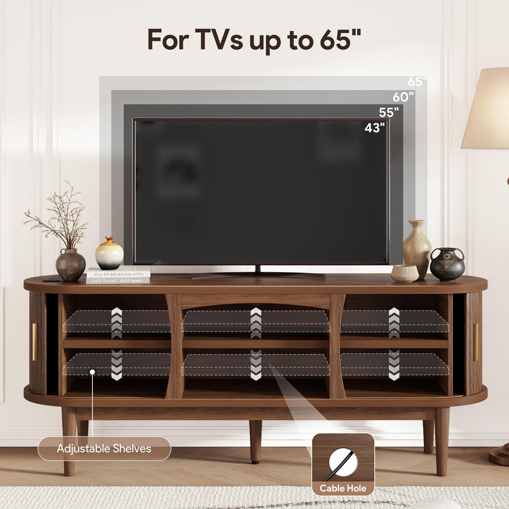 Mid Century TV Stand with Storage and Sliding Doors R739600