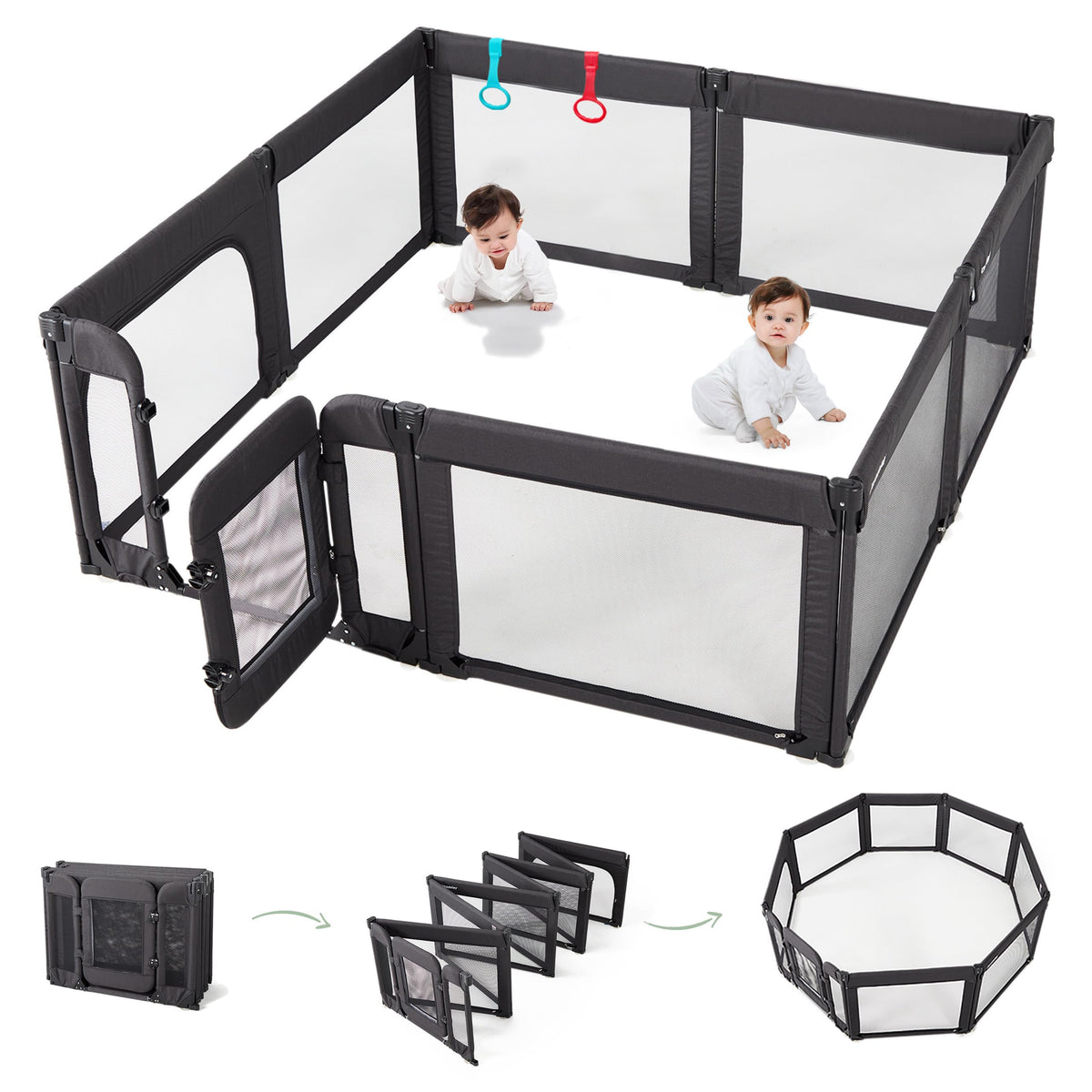Foldable Adjustable 8-Panel Baby Playpen with Mesh K768183