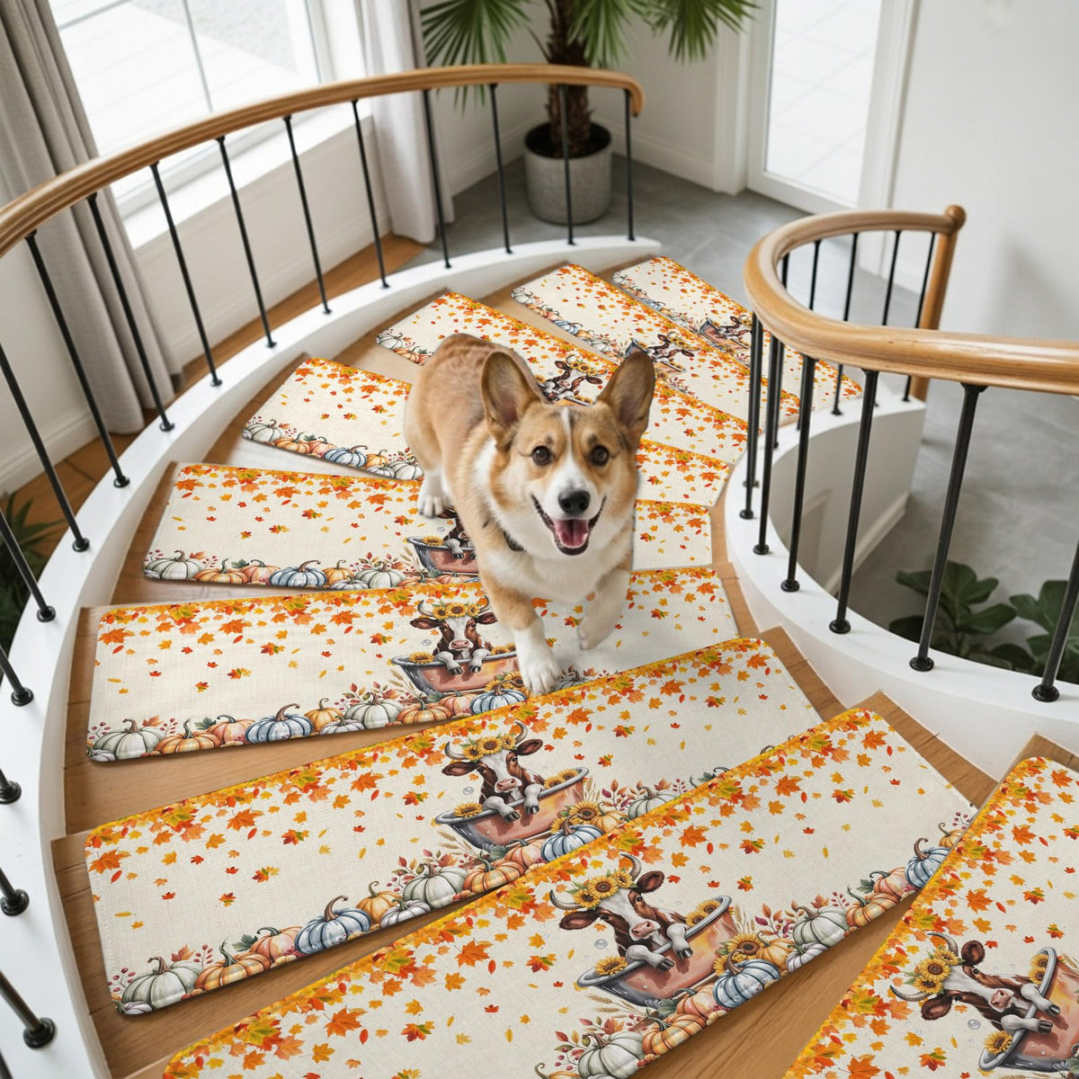 Fall Pumpkin Maple Leaves Non Slip Carpet Stair Treads 4 Pack 8"x30" L816