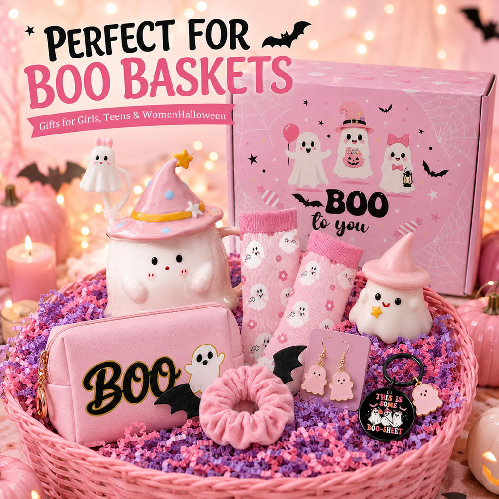 Pink Halloween Boo Basket Set with 14oz Cups Z1414