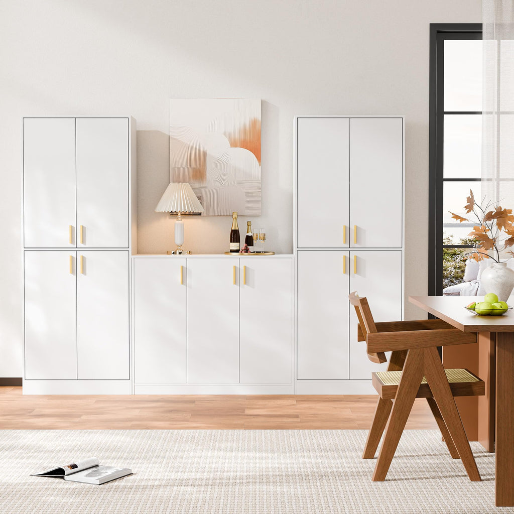 White Wood Storage Cabinet with Doors and Shelves T63439