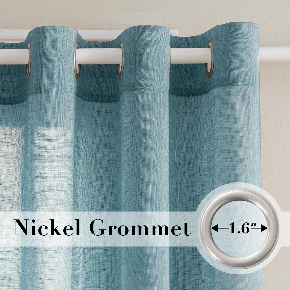 Natural Linen Curtain Panels Semi-Sheers Nickel Grommet Set of 2 Turquoise 52"W x 96"L N810