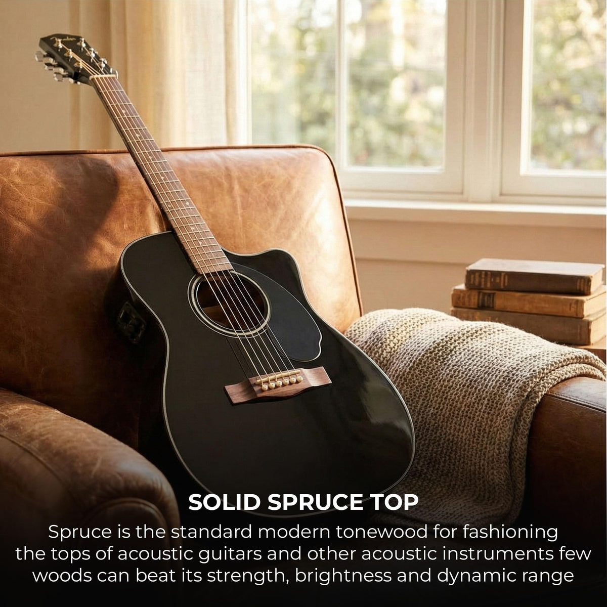 Black Solid Top Dreadnought Acoustic-Electric Guitar with Hard Case V551842