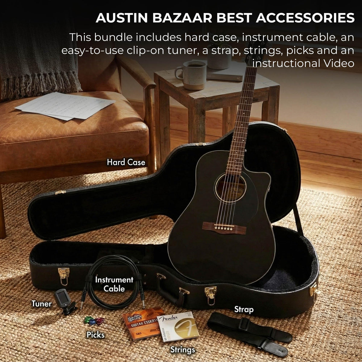 Black Solid Top Dreadnought Acoustic-Electric Guitar with Hard Case V551842