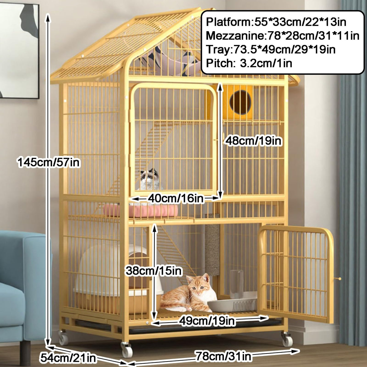 4-Tier Indoor Cat Enclosure with Ramp and Multiple Doors S6145