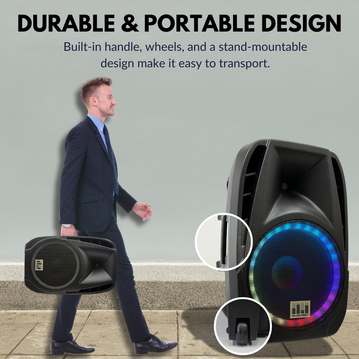 15" 2000W Portable PA Speaker System with Wireless Microphones Y562
